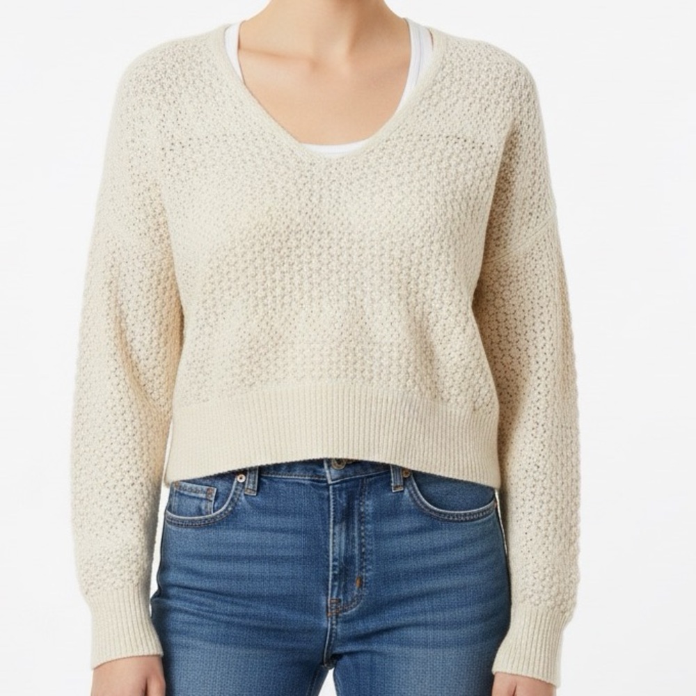 NWT Freshman Crop V-Neck Crochet Sweater XL